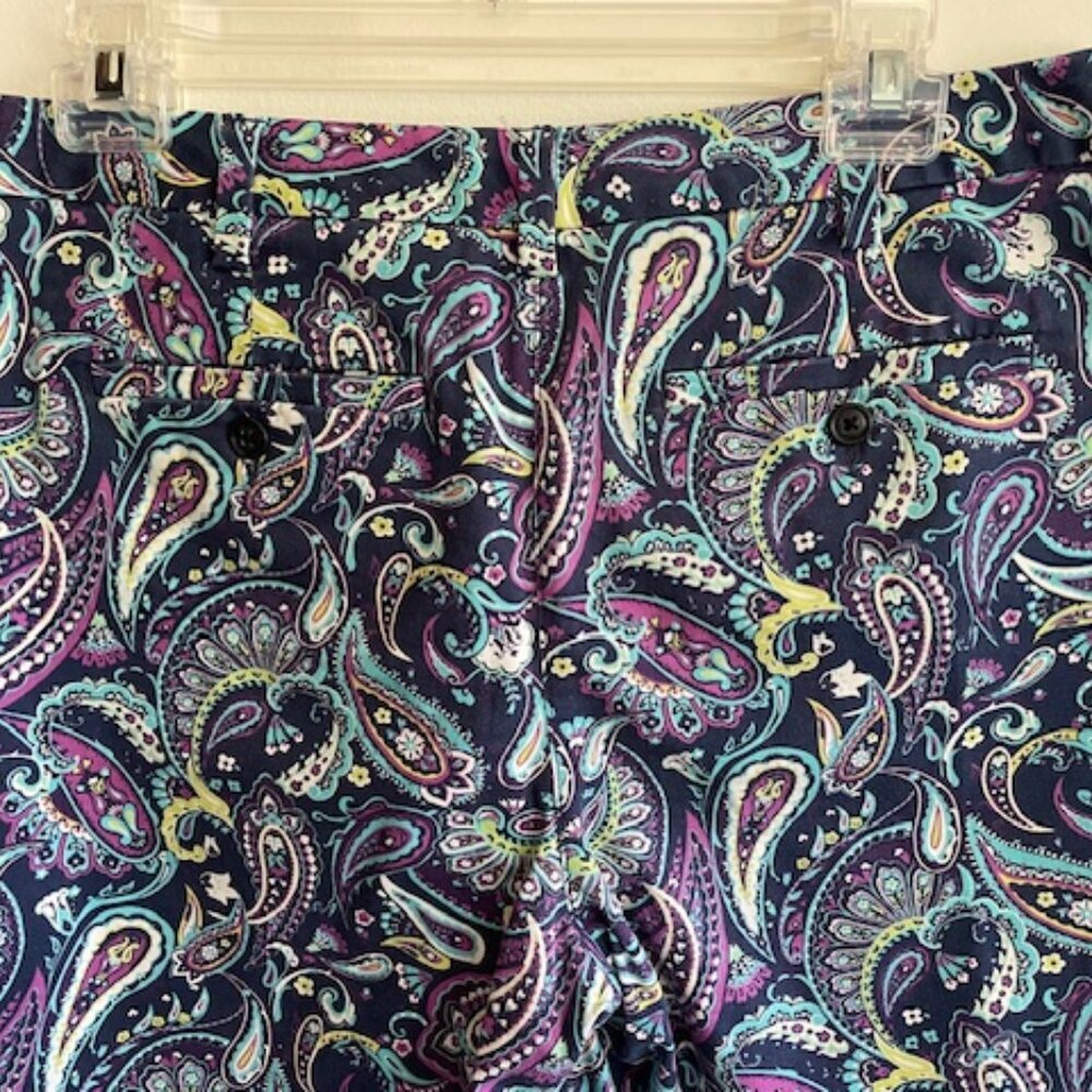 LANDS' END Colorful Paisley Cotton Flat Front Fit 2 Bermuda Shorts - Picture 3 of 14